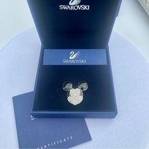 Swarovski & Disney Signed Mickey Mouse Crystal and Black Enamel Brooch Pin